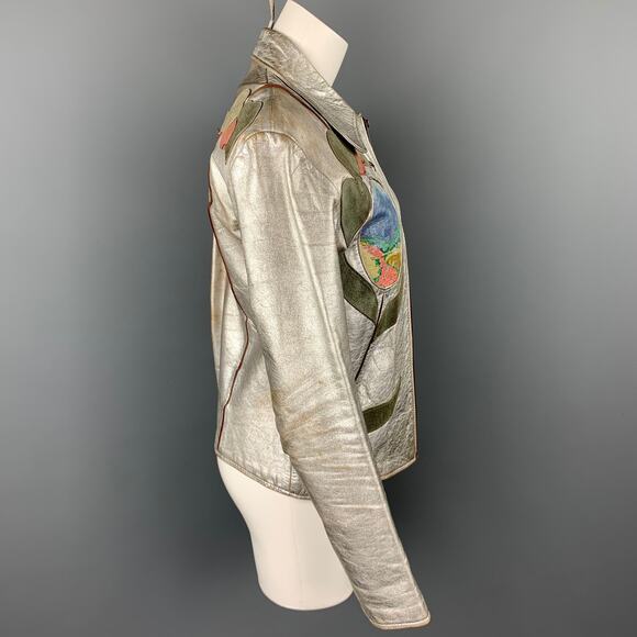 Vintage  Janti Size XL Silver Hand Painted Applique Zip Up Jacket - Picture 7 of 14